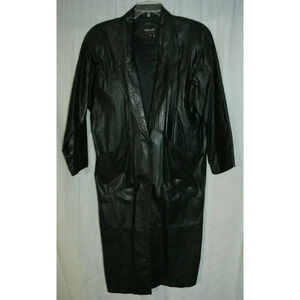 Pelle Black Leather Lined Trench Coat Size Medium Vintage 1980s